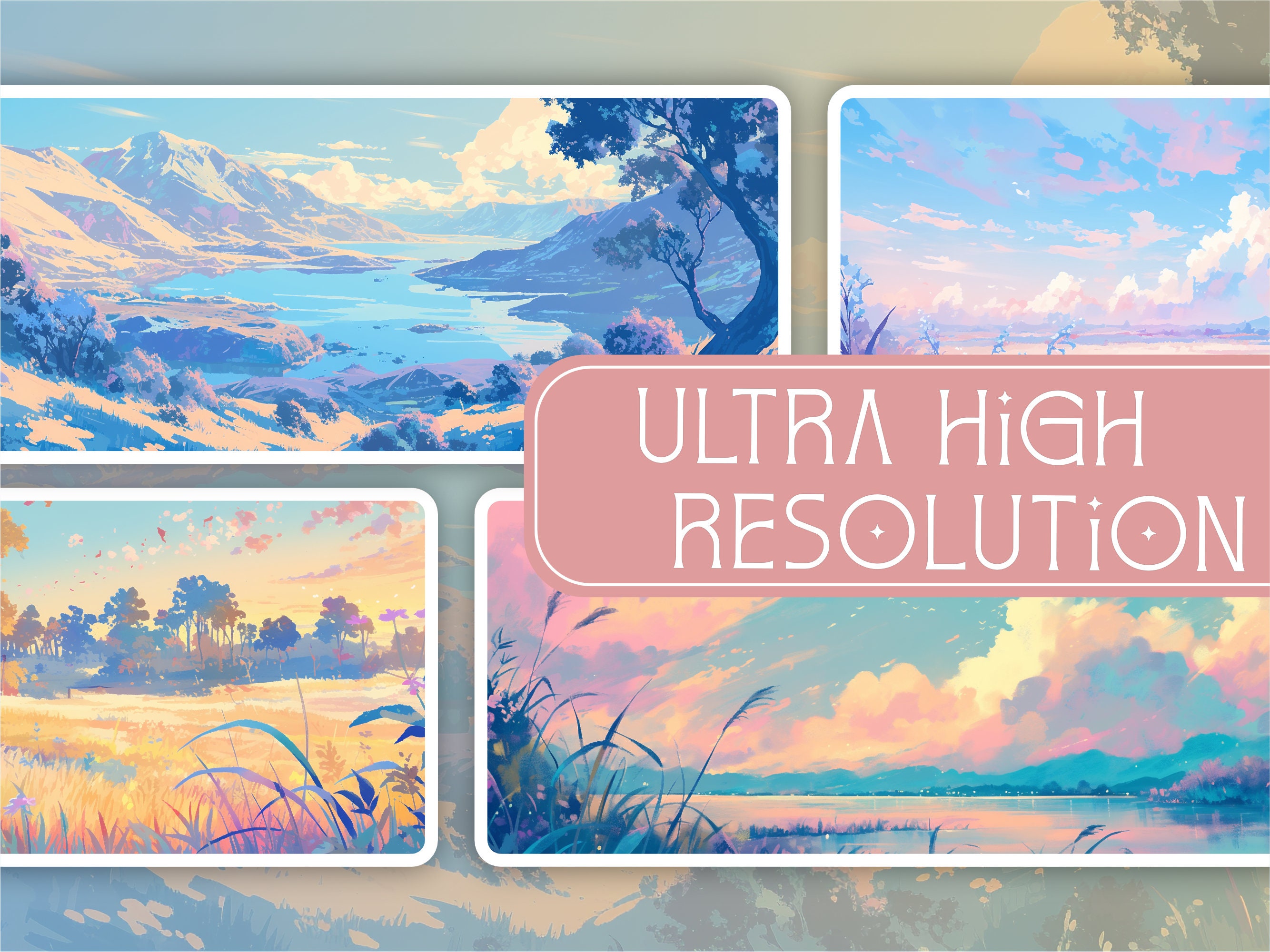 Lo Fi Riverside Background Lofi Landscape Wallpaper Collection, 12 Digital Backgrounds, Commercial ...