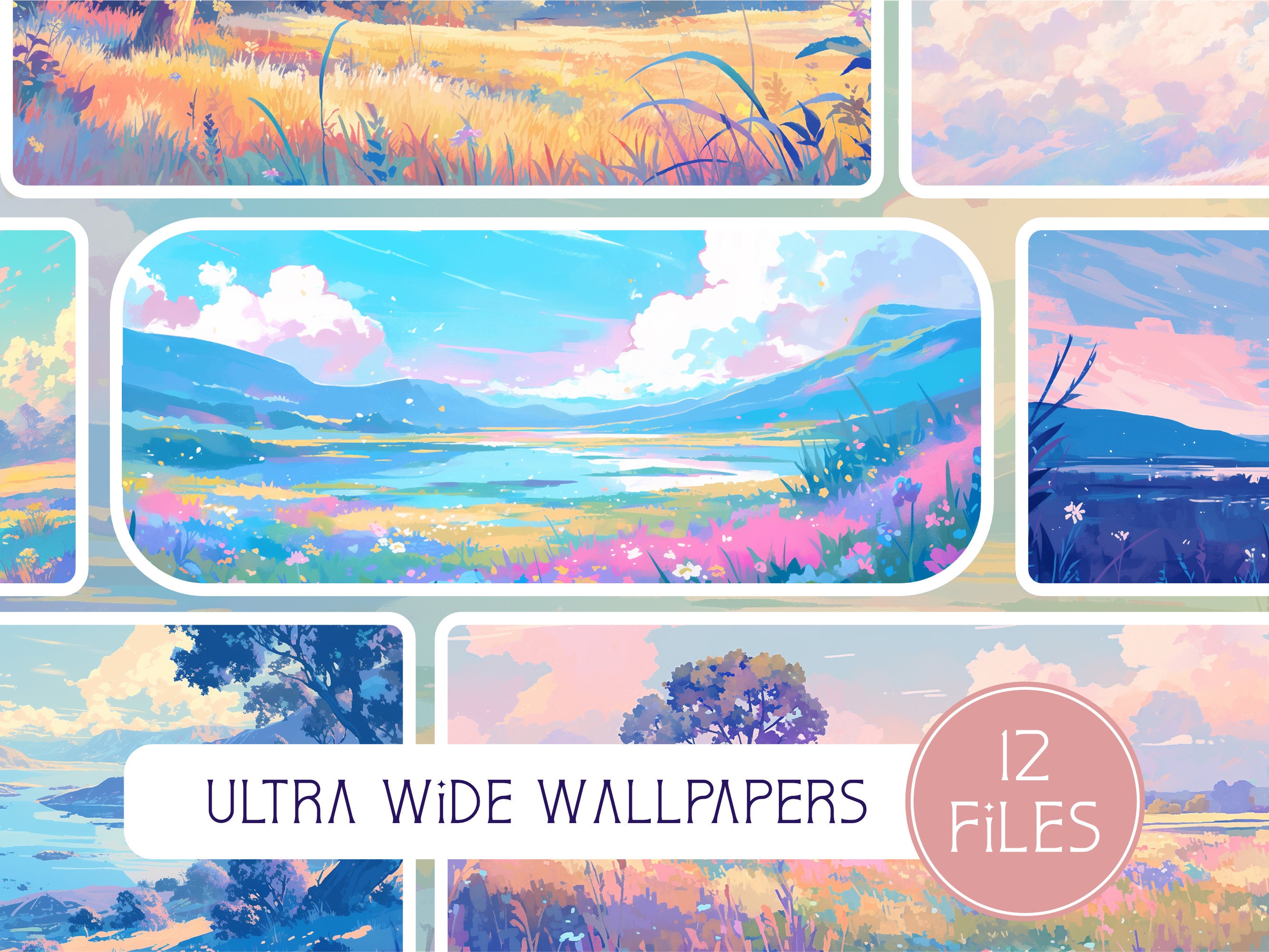 Lo Fi Riverside Background Lofi Landscape Wallpaper Collection, 12 Digital Backgrounds, Commercial ...
