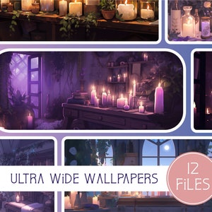 Candlelit Workshop Wallpaper Collection, 12 Digital Backgrounds, Commercial Use, High Resolution, 21:9, Banner, Desktop, Lofi, Download