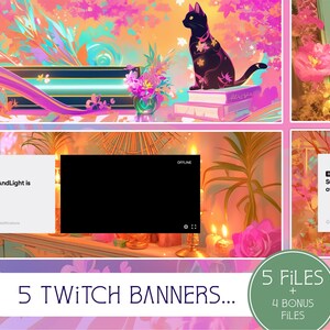 Fuchsia Magic Twitch Banner Collection, 5 Banners, 4 Bonus Wallpapers, Commercial Use, High Resolution, 5:2, Vtuber, Lofi, Instant Download