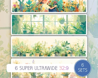Home Bloom Collection, 32:9 aspect ratio, 6 Super Ultrawide Wallpapers, High Resolution, desktop, bonus dual screen, Lofi, Instant Download