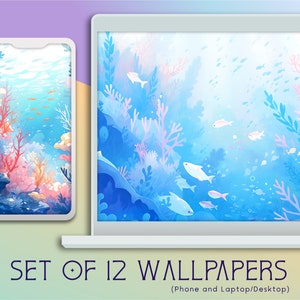 Under the Sea Wallpaper Collection, 12 Digital Backgrounds, Commercial Use, High Resolution, 16:9, Mobile, Desktop, Lofi, Instant Download