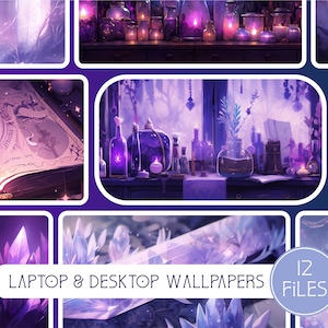 Enchanted Purple Wallpaper Collection, 12 Digital Backgrounds, Commercial Use, High Resolution, 16:9, Laptop,Desktop, Lofi, Instant Download