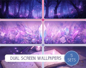 Purple Wonders Dual Screen Collection, 6 Sets, 6 Bonus Wallpapers, Commercial Use, High Resolution, 16:9, Multiple Screens, Lofi, Download