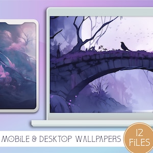Witch Night Wallpaper Collection, 12 Digital Backgrounds, Commercial Use, High Resolution, 16:9, Mobile and Desktop, Lofi, Instant Download