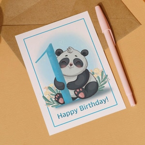 Carte d'anniversaire pour garçon de 1 an, Carte de vœux unique avec panda, Carte d'anniversaire imprimable, Joyeux 1er anniversaire garçon, Téléchargement numérique