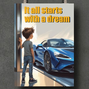 Tudo começa com um sonho - Pôster motivacional para a sala de aula Dormitório, Impressão de afirmação diária, Pôster de mentalidade infantil, Arte de motivação