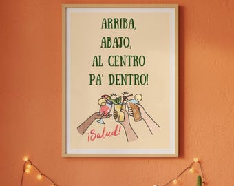Mexicaanse proostprint, Spaanse citaten, poster met barwagen, afdrukbare wanddecoratie met Salud, Mexicaanse keukeninrichting, Latijnse prints, digitale download