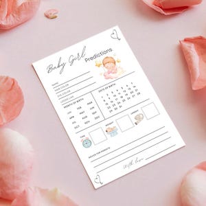 Carte de prédiction pour fille, Jeu de baby shower, Devinez la date d'accouchement, Fiche de prédiction et de conseils pour futurs parents, Cartes imprimées
