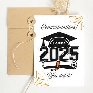 Cartão de formatura personalizado, Cartão de felicitações 2025, Cartão de formatura com nome, Mestrado universitário, Download digital