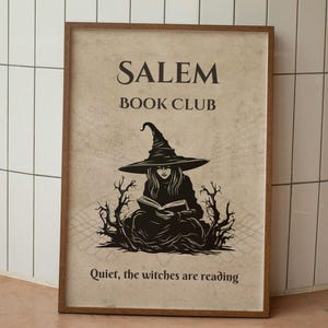 Cartaz do Clube do Livro de Salem, Impressão de bruxas lendo, Arte de parede vintage de bruxa, Cartaz de Halloween, Placa de bruxa aconchegante para impressão, Download digital