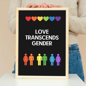 Liebe transzendiert Geschlecht, Lgbt Pride, Druckbare Wanddekoration, Gay Pride Poster, Lgbtq Geschenkkarte, Kostenloser Liebesdruck, Lgbt Kunst, Digitaler Download
