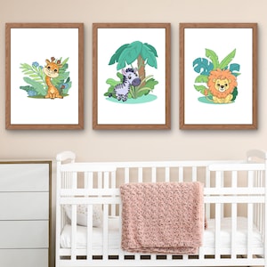 Safari animals prints, Zebra Lion Giraffe, Animals poster for nursery, Neutral kids bedroom wall decor, Safari nursery art, Digital download