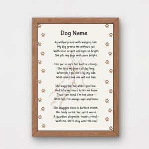 Poesia personalizzata e sentita sul cane, regalo per gli amanti dei cani, tributo alla perdita di un cane, stampa commemorativa per animali domestici, decorazione murale stampabile, download digitale