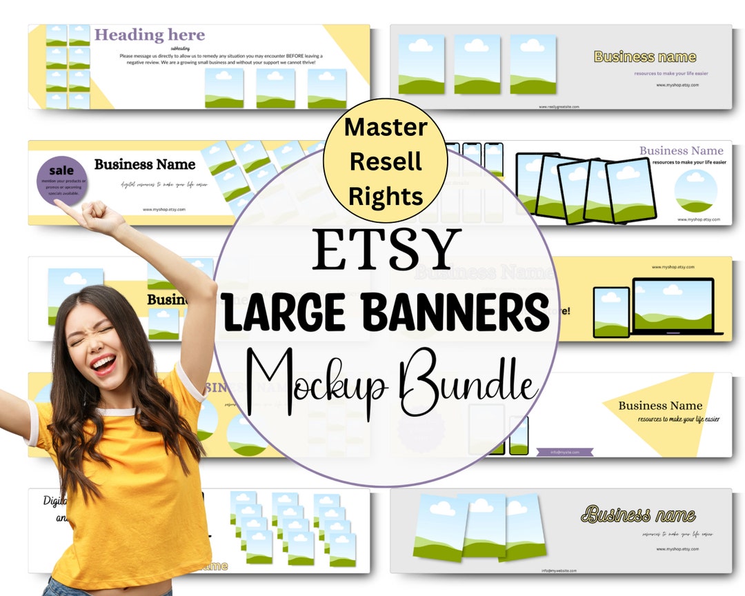 10 PLR Etsy Shop Large Banners Mockup Bundle ETSY Shop Kit, Branding ...