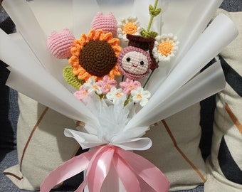 Crochet Flowers Bouquet|Graduation Gift|Handmade|Gift for Her|Gift for Him|Crochet Sunflower|Lilies|Tulip|Forget me not