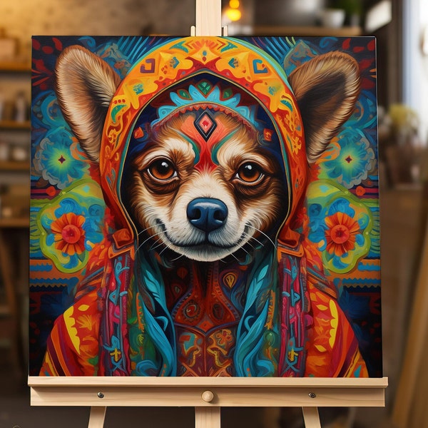 Bunter Mexiko-Hund | Modernes Poster mit mexikanischem Character (opt. mit Posterleisten) | Top Kunstdruck | Good mood Hundebild u. Wanddeko