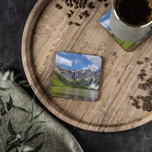 Mountain Scenery Coasters, Glacier National Park Drink Mats, Custom Print Tea Cup Pads, Rustic Home Decor Gifts, Unique Housewarming
