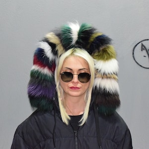 Fur trim for hood, collar, Finn raccoon colourful, fluffy and warm detachable fur stripe, unisex fur accessory.