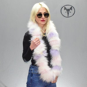 Fur twister scarf, collar, cowl, pink white color Finn Raccoon fur, fluffy soft warm neck accessory, unisex wear.