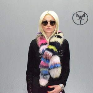 Large fur scarf, collar, neck warmer, colorful Finn Raccoon fur, fluffy soft warm neck accessory, womens wear.