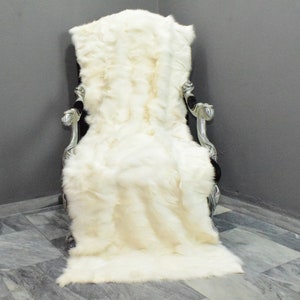 Real Fox fur blanket throw, soft warm and silky fur,  white colour, unisex gift