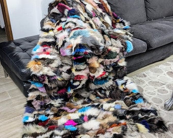 Fox fur blanket throw multi colour, soft warm and luxury, all sizes available.