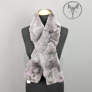 Fur scarf Rex rabbit gray color, soft and thick fur, Gift for man and woman.