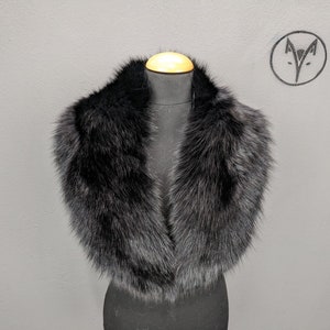 Large Fox fur collar black colour, fur neck warmer, Mens Womens gift.