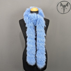 Fox fur scarf baby blue color, long scarf high quality thick fur, Women and Men neck warmer.