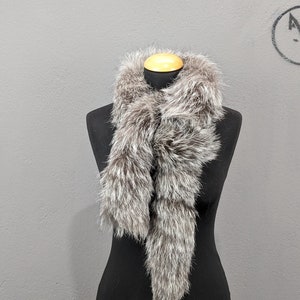 Fur Fox long scarf, collar cowl, silver colour, fluffy soft warm neck accessory, Womens Mens gift.