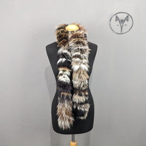 Fox fur scarf brown colorful, long scarf high quality long fur, Women and Men neck warmer.