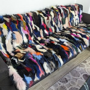 Fur Finn Raccoon blanket throw, soft warm and silky fur, mixet colorful, unisex gift