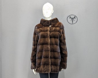 本物のブラウンミンクファーコート：レディースの高級冬アウターウェア