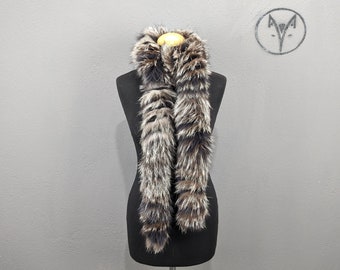 Fox fur scarf dark brown silver purple, long scarf high quality long fur, Women and Men neck warmer.