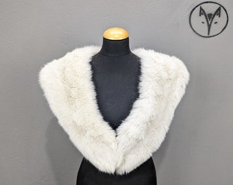 Large Fox fur collar beige colour, fur neck warmer, Mens Womens gift.