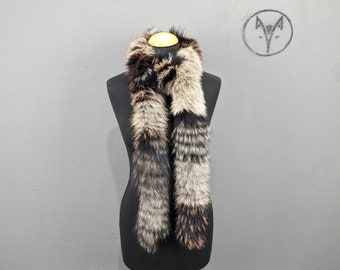 Fox fur scarf black crystal color, long scarf high quality long fur, Women and Men neck warmer.