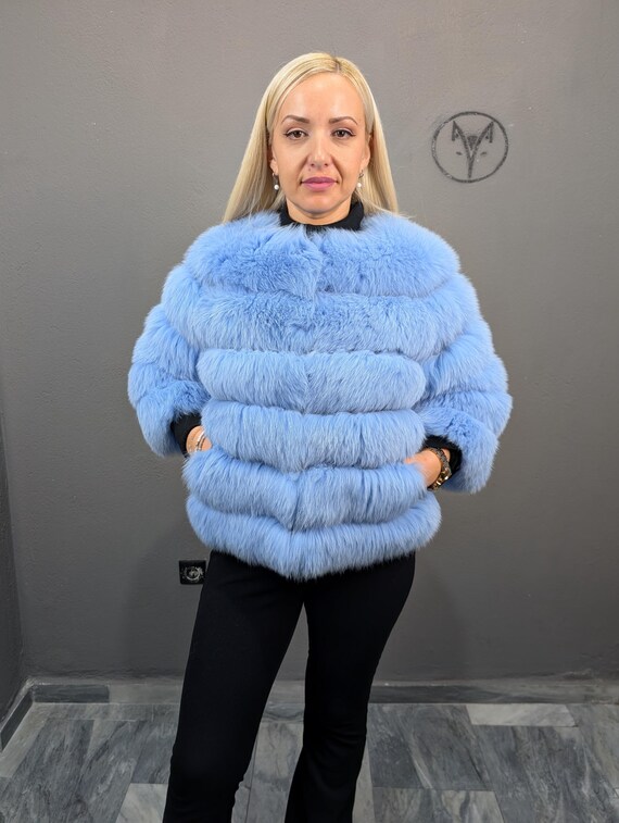 Veste En Véritable Fourrure De Renard Bleu - Taille 40, Mi-longue - Occasion Très Bon état