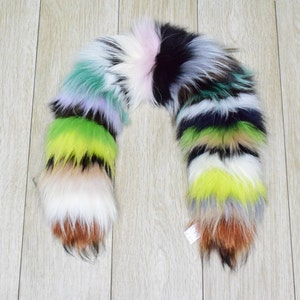 Fur trim hood, collar, colorful Finn Raccoon fur fluffy detachable hood stripe, Womens Mens unisex gift.