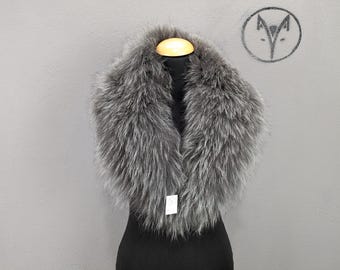 Echter Finn Waschbär Kragen grau Farbe, flauschiges Mantel Accessoire, Damen Geschenk.