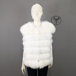 Real Fox fur vest Pearl white with black color, made from Fox fur skins with genuine leather, without collar,