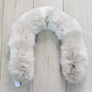 Fox fur trim hood, collar, beige Fox thick fur detachable hood stripe, Womens Mens unisex gift. all sizes
