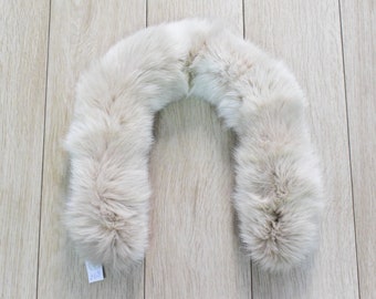 Fox fur trim hood, collar, beige Fox thick fur detachable hood stripe, Womens Mens unisex gift. all sizes