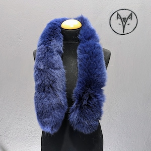 Fox fur scarf, collar, neck warmer, gray blue fur, fluffy soft warm neck accessory, unisex wear.