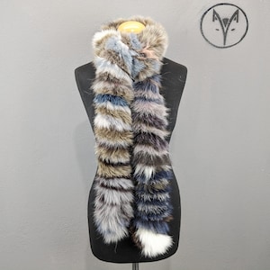 Fox fur scarf khaki colorful, long scarf high quality thick fur, Women and Men neck warmer.