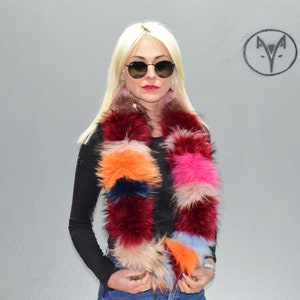 Fur twister scarf, collar, cowl, Red orange color Finn Raccoon fur, fluffy soft warm neck accessory, unisex wear.