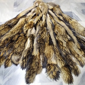 Finn Raccoon Top quality fur trim by inche, cm, Gold black Finn fluffy fur strips
