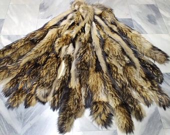 Finn Raccoon Top quality fur trim by inche, cm, Gold black Finn fluffy fur strips