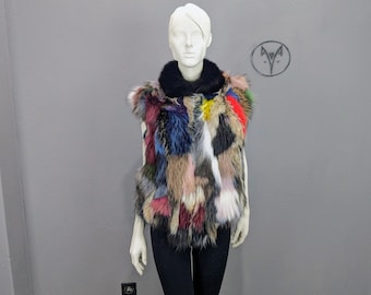 Genuine Finn Raccoon Fur Vest Handmade Bomber style with Fox Collar