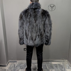 Fox fur navy blue jacket for Men, fluffy warm, Straight line fit with zip